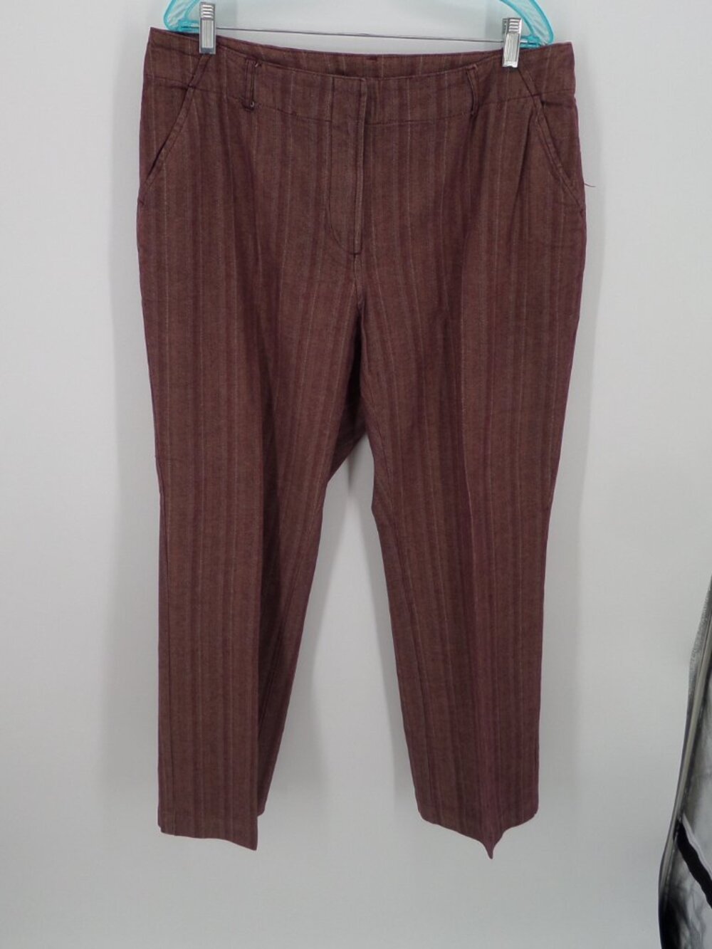 St Johns Bay Woman's Fall Striped Wide Leg Multi Color Burgundy Pants Size 18W